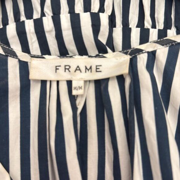 Frame Striped Puff Sleeve Midi Dress Navy White 100% cotton size medium - Picture 8 of 10